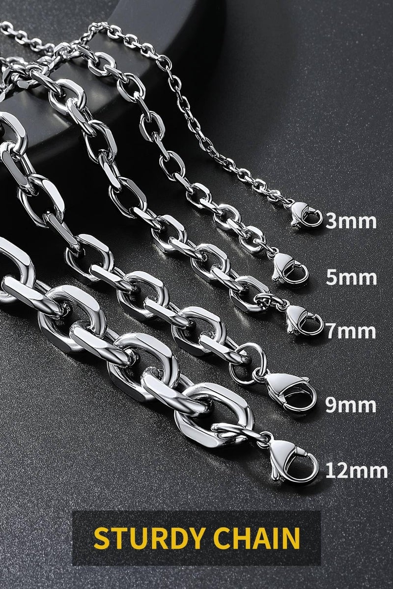 ChainsHouse Stainless Steel Cable Chain Necklace for Men, Rolo Cable Chain Cable Mens Chains Hip Hop Jewelry Gift 5mm 28" - Image 5